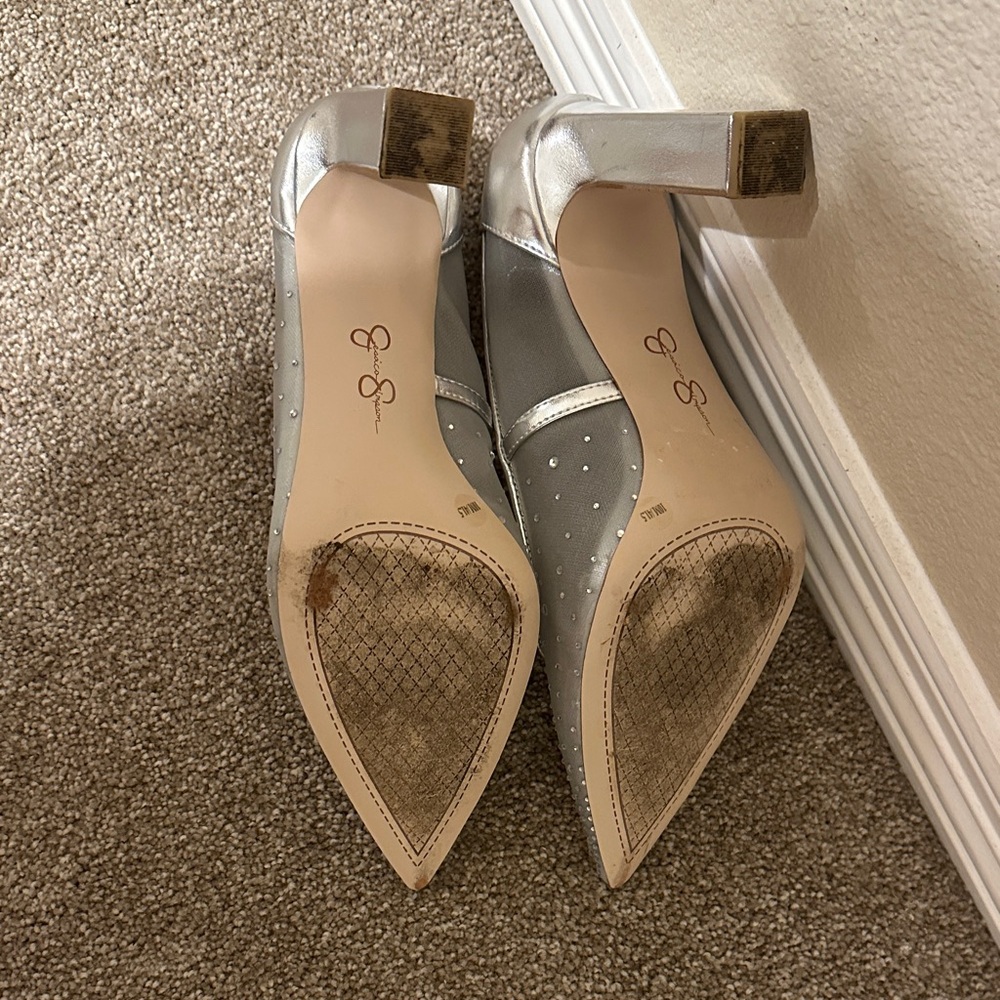 Jessica Simpson Silver Mesh Jewel Women's Heels - Picture 4 of 10